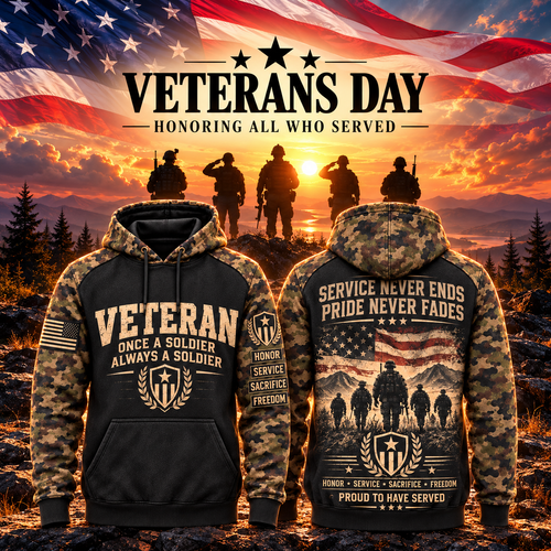 Veteran Forever Camo Sleeve Hoodie – Classic Edition – Style 01: Service Never Ends