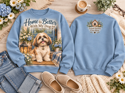Home Is Better With My Dog Floral Dog Lover Cozy Home Sweatshirt