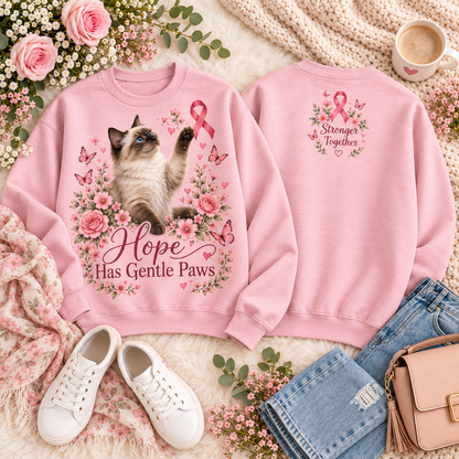 Paws of Hope Stronger Together Cat Breast Cancer Awareness Sweatshirt