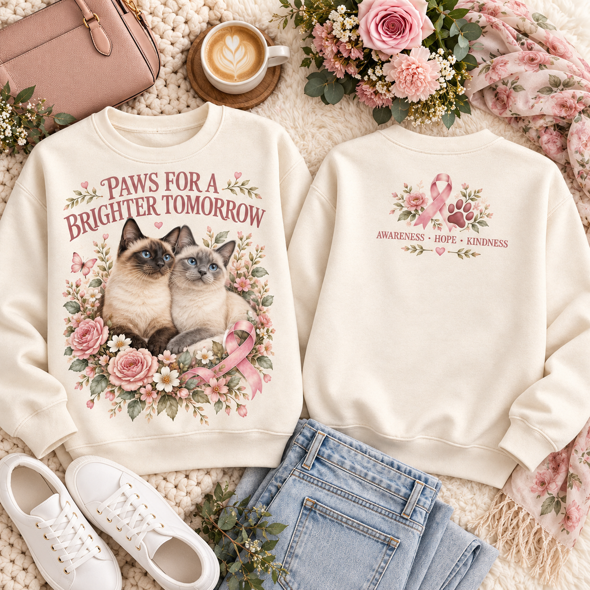 Paws for a Brighter Tomorrow Cat Breast Cancer Awareness Sweatshirt