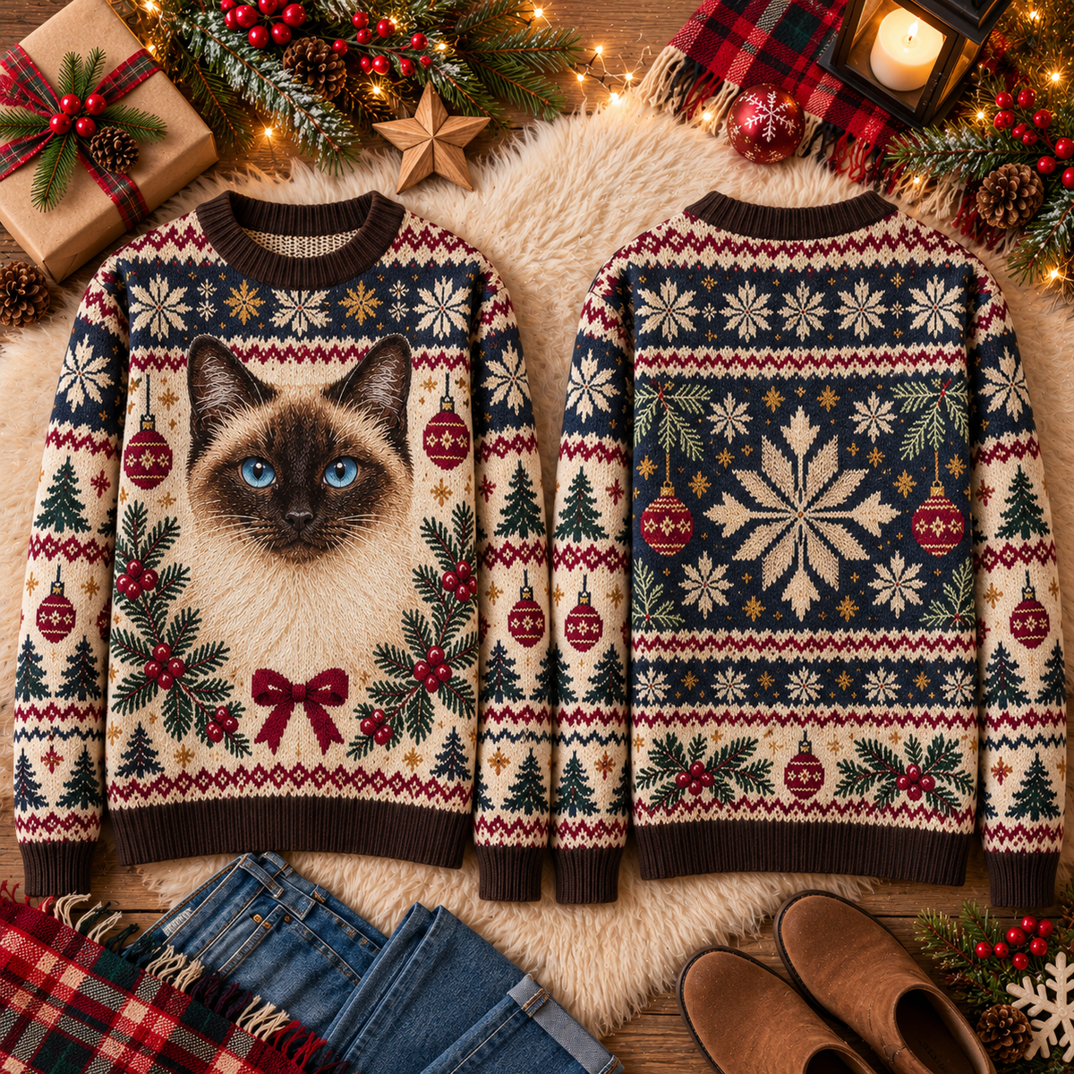 Vintage Christmas Cat Sweater