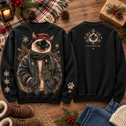 Vintage Winter Cat Graphic Sweatshirt