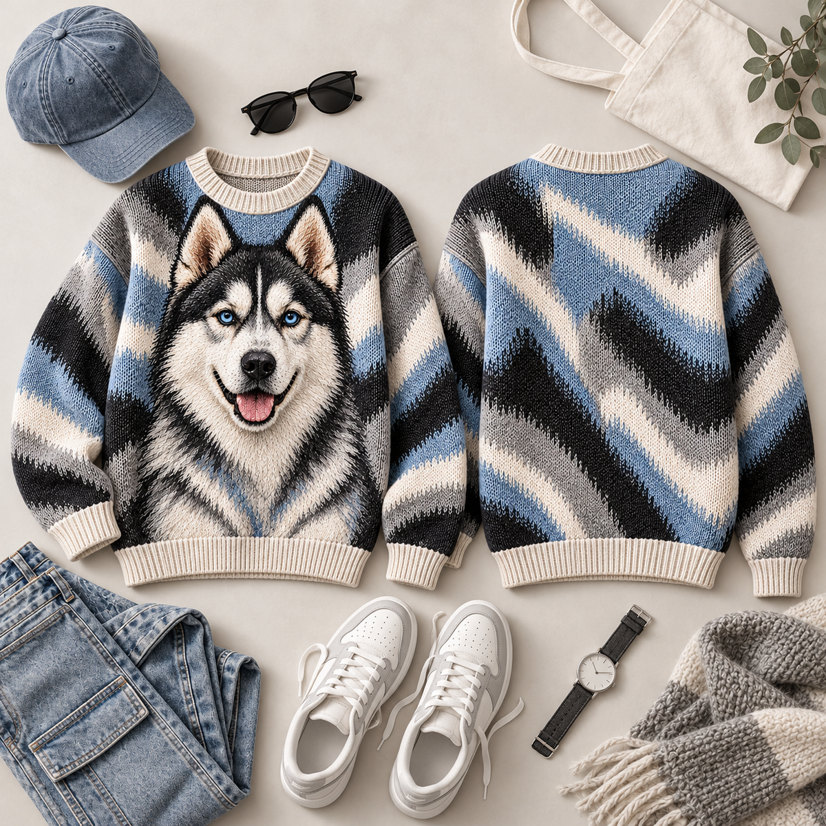 Dog Lover Wavy Striped Sweater