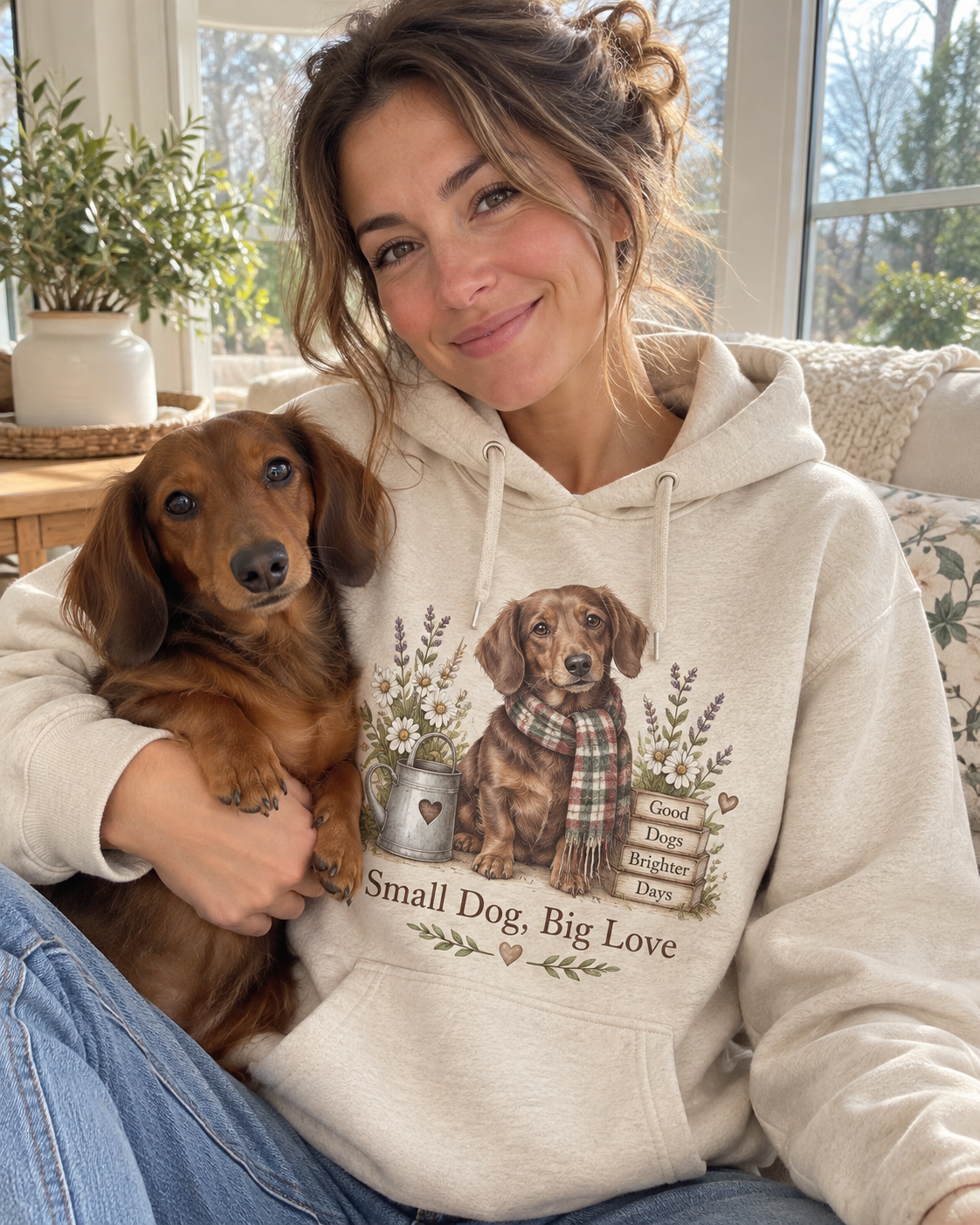 Small Dog Big Love Dachshund Floral Hoodie