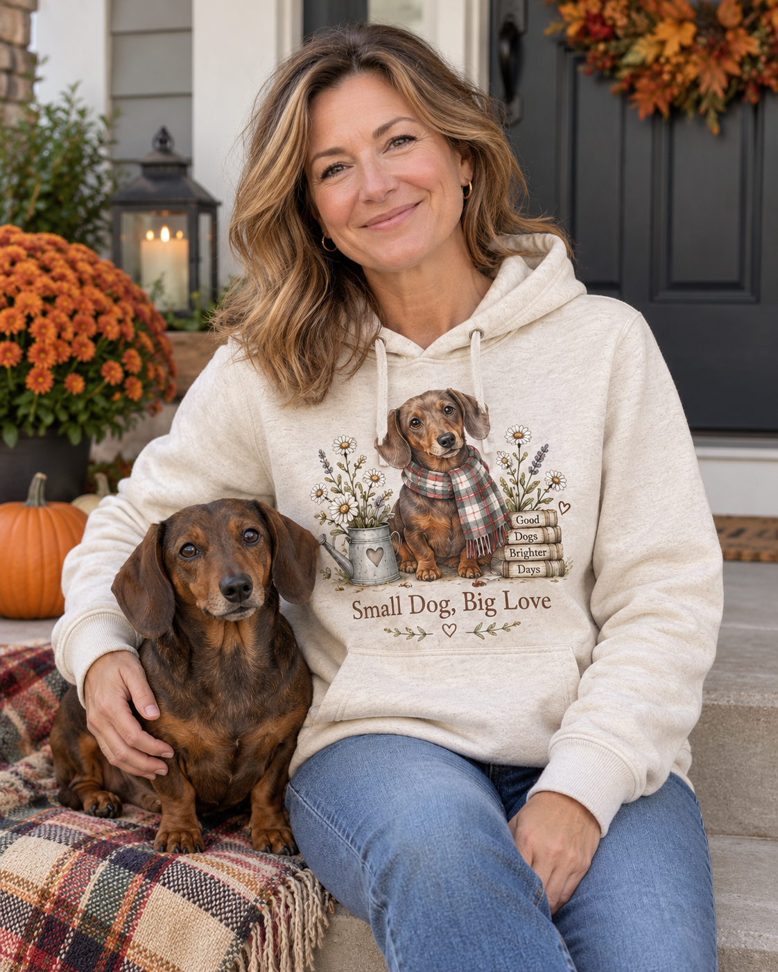 Small Dog Big Love Dachshund Floral Hoodie