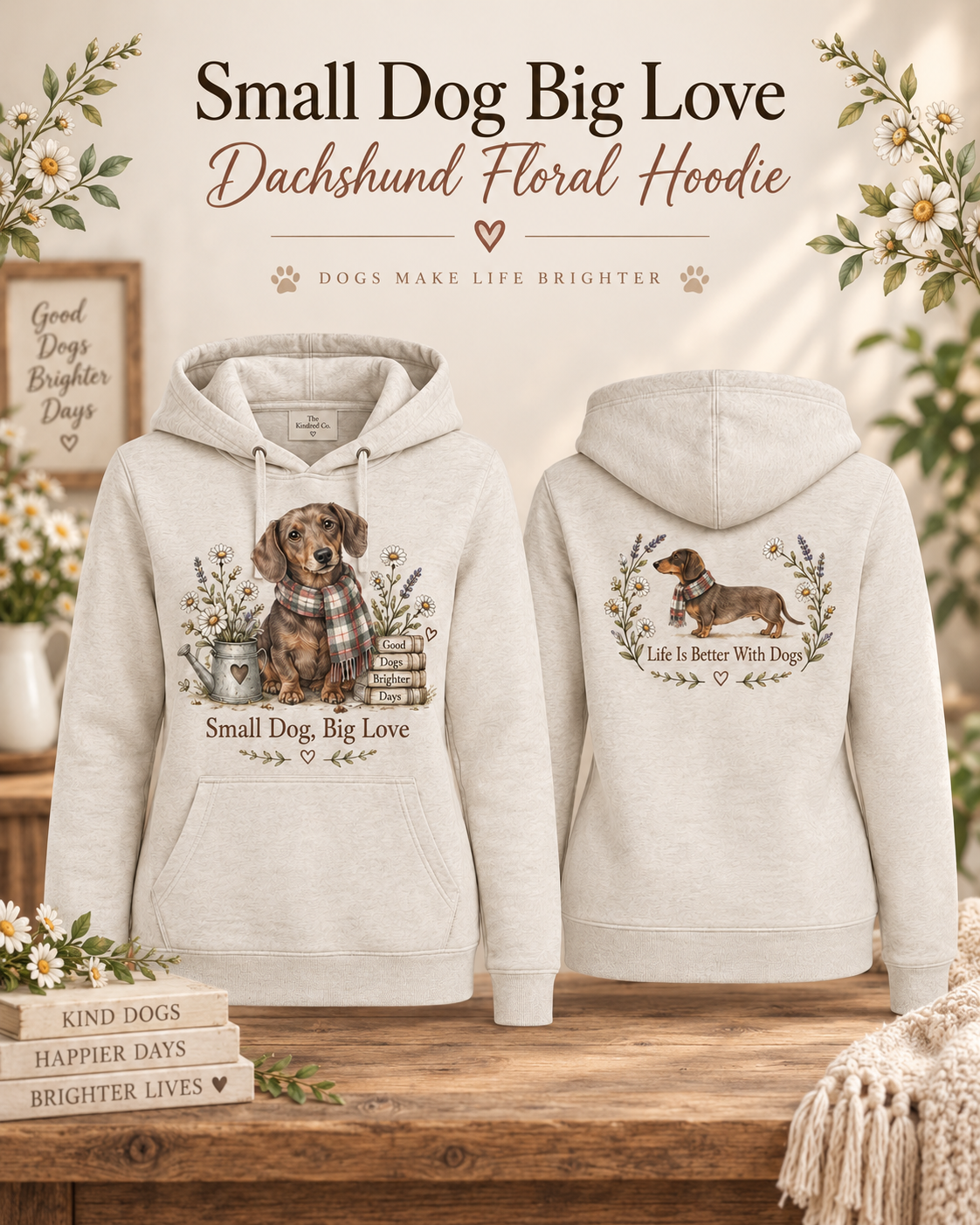 Small Dog Big Love Dachshund Floral Hoodie