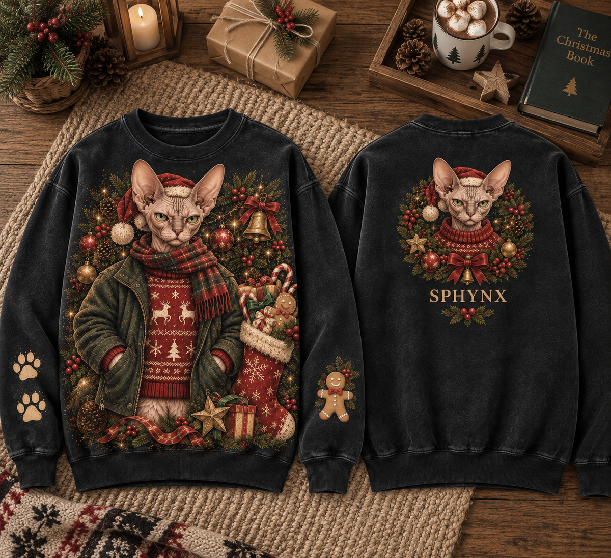 Vintage Christmas Cat Graphic Sweatshirt