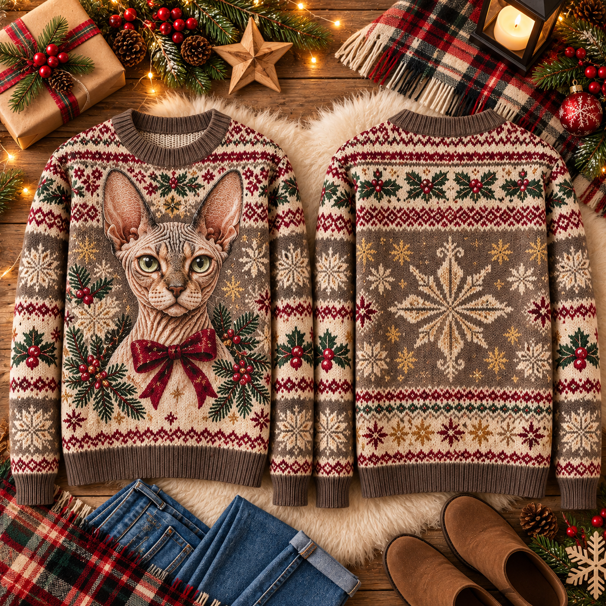 Vintage Christmas Cat Sweater