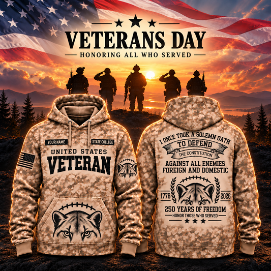 State College Football Veteran Apparel – Camo Veteran – Mountain Lion