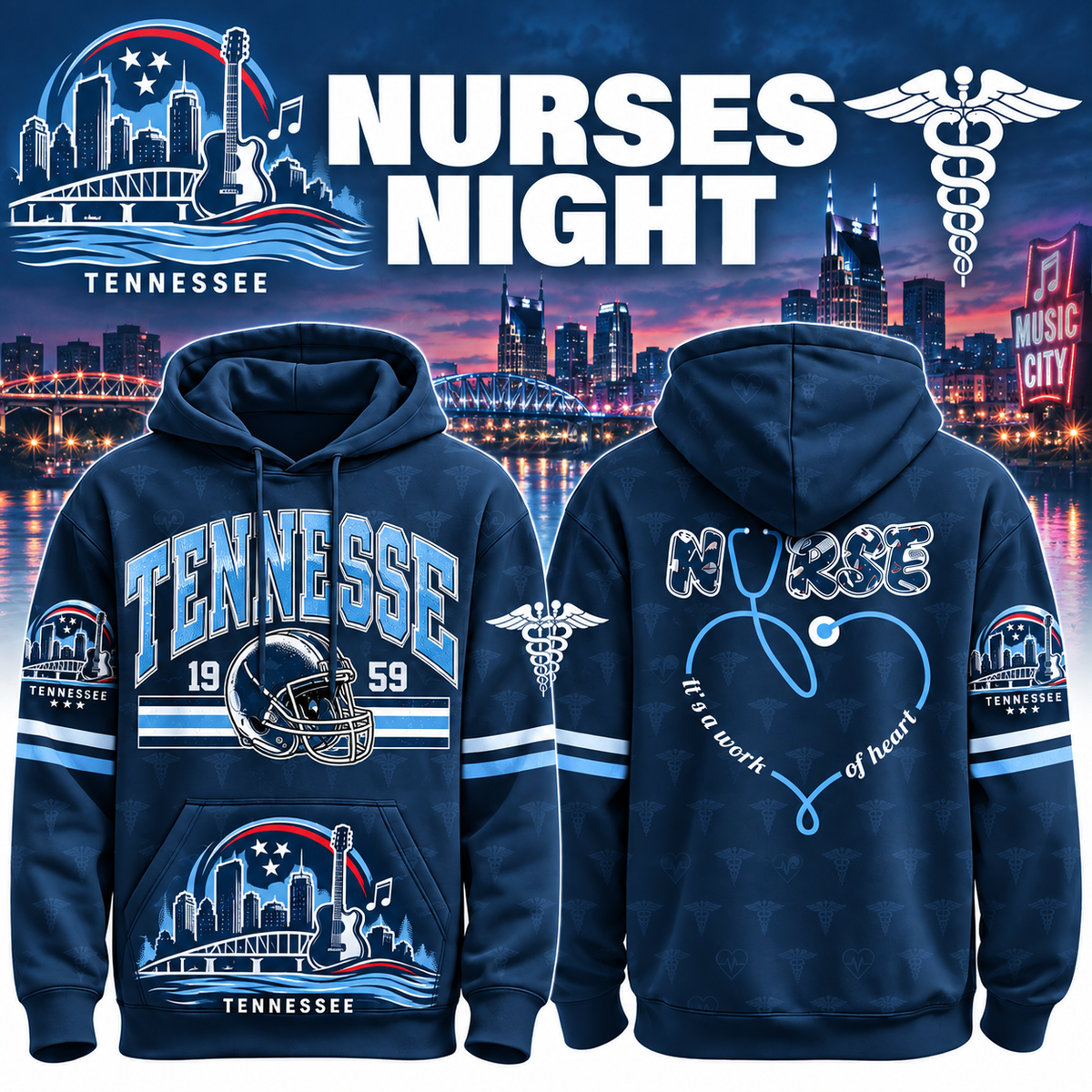 Nurses Night Football Team Spirit It’s a Work of Heart Hoodie