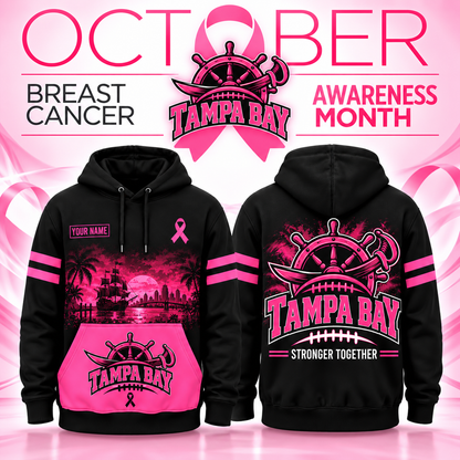 Personalized Football Team Spirit Breast Cancer Awareness Stronger Together Hoodie