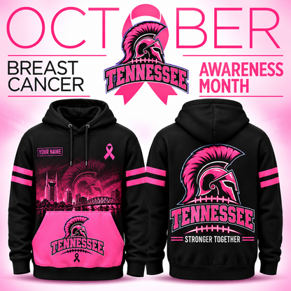 Personalized Football Team Spirit Breast Cancer Awareness Stronger Together Hoodie