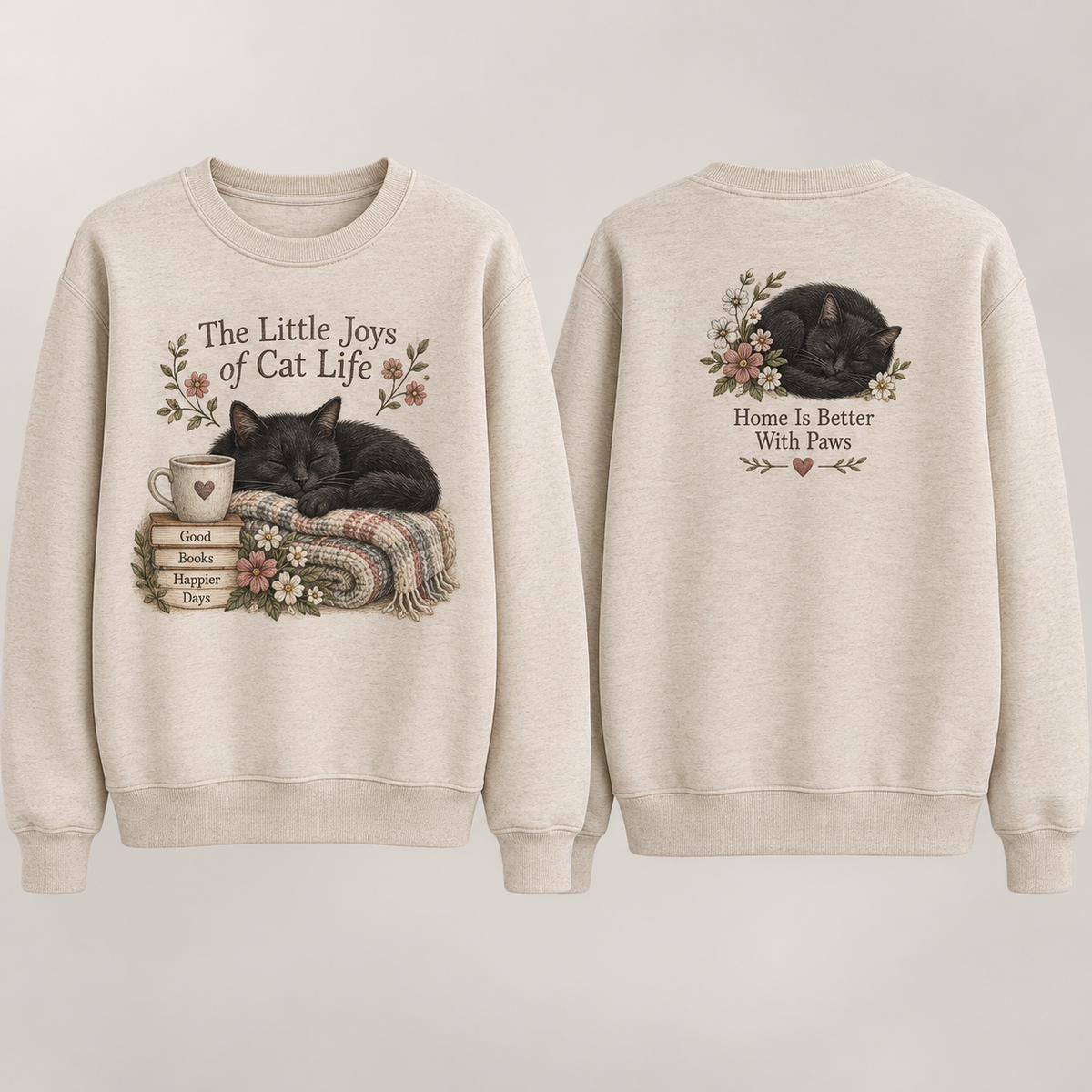 The Little Joys of Cat Life Cozy Black Cat Sweatshirt