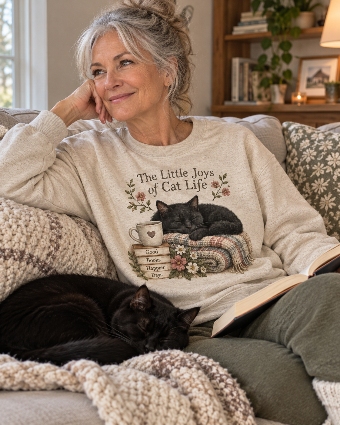 The Little Joys of Cat Life Cozy Black Cat Sweatshirt