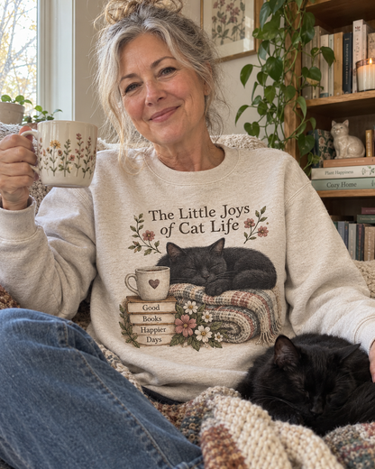 The Little Joys of Cat Life Cozy Black Cat Sweatshirt