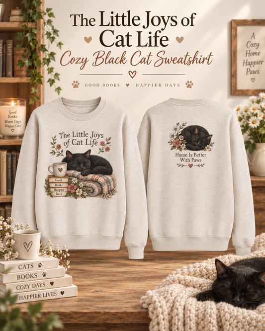 The Little Joys of Cat Life Cozy Black Cat Sweatshirt