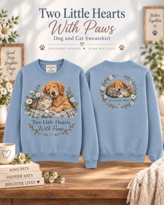 Two Little Hearts With Paws Dog and Cat Sweatshirt