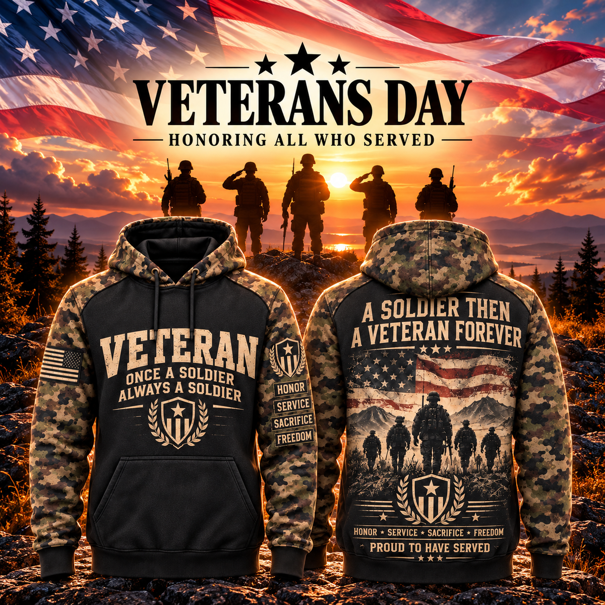 Veteran Forever Camo Sleeve Hoodie – Classic Edition – Style 02: Veteran Forever