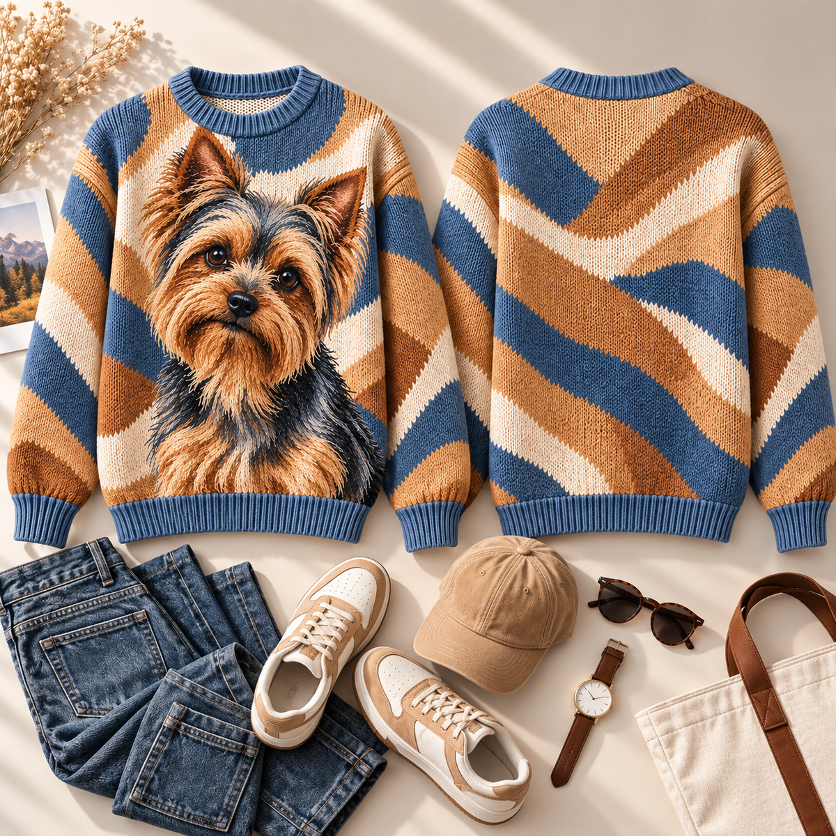 Dog Lover Wavy Striped Sweater