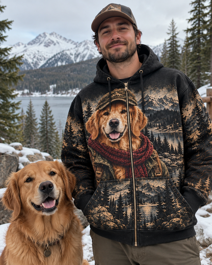 Vintage Golden Retriever Mountain Adventure Graphic Sweatshirt