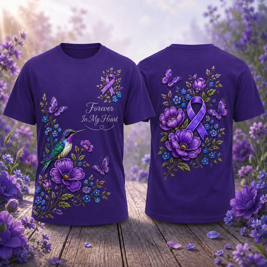Alzheimer’s Awareness Hummingbird Floral T-Shirt