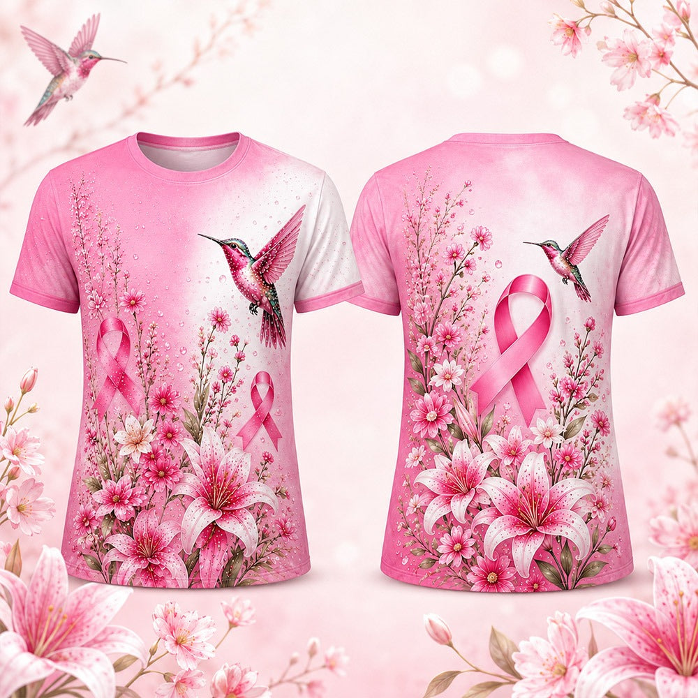 Pinktober Hummingbird Floral - 3D T-Shirt