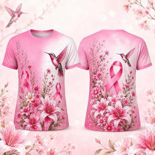 Pinktober Hummingbird Floral - 3D T-Shirt