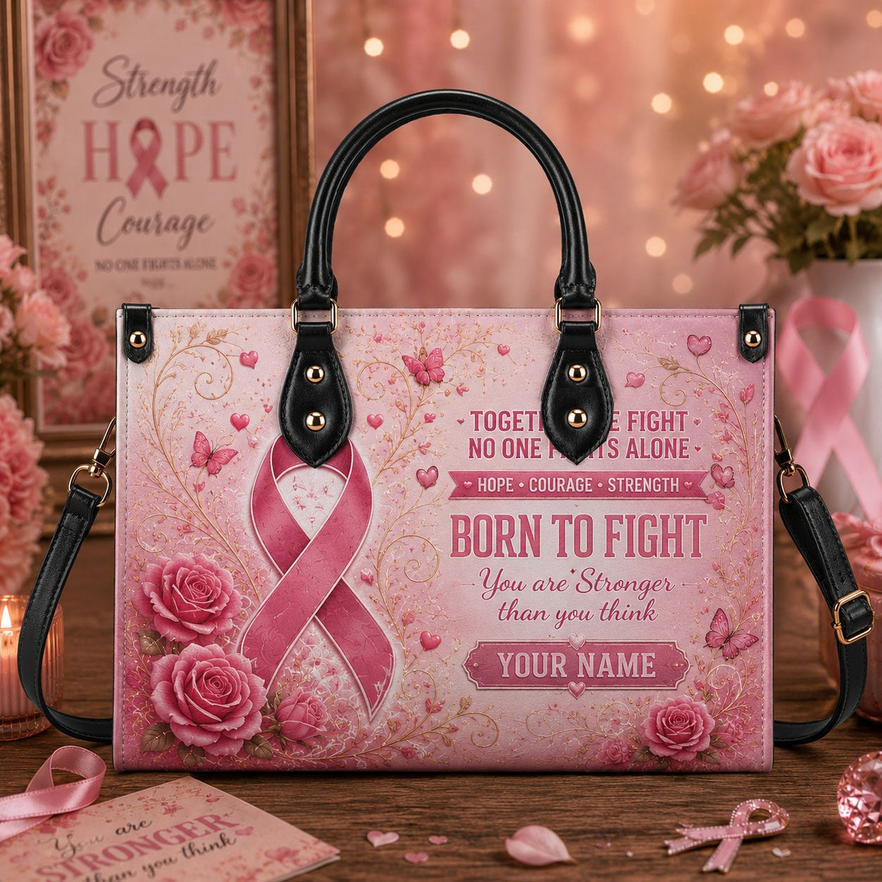 Breast Cancer Awareness Personalized Handbag – Lightweight Ladies PU Handbag