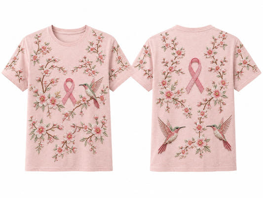 Pink Ribbon Floral Hummingbird Unisex T-Shirt