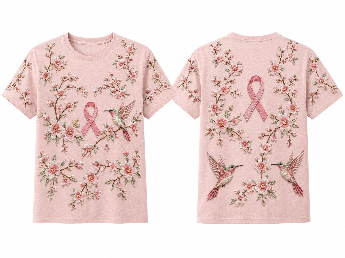 Pink Ribbon Floral Hummingbird Unisex T-Shirt