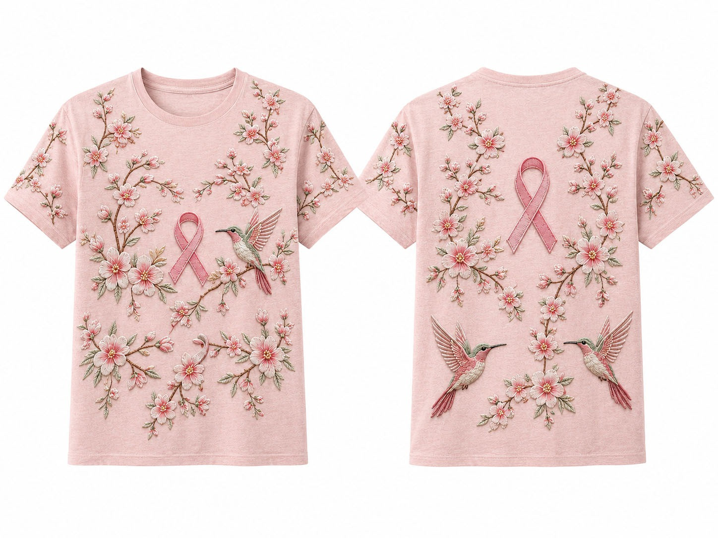Pink Ribbon Floral Hummingbird Unisex T-Shirt