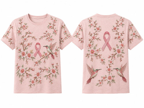 Pink Ribbon Floral Hummingbird Unisex T-Shirt