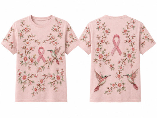 Pink Ribbon Floral Hummingbird Unisex T-Shirt