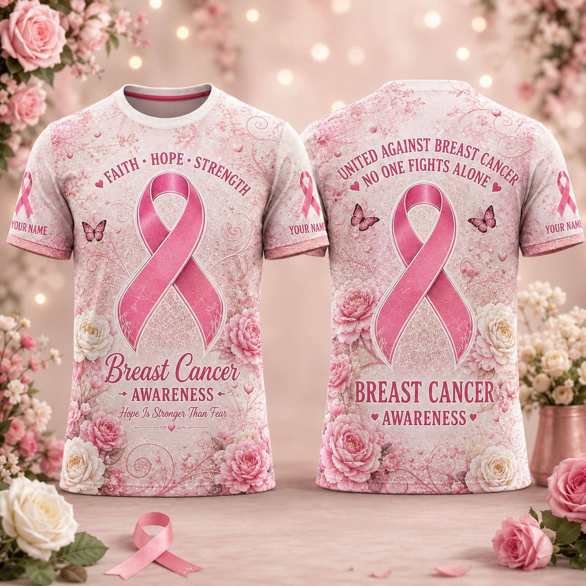 Breast Cancer Awareness Faith Hope Strength Personalized T-Shirt