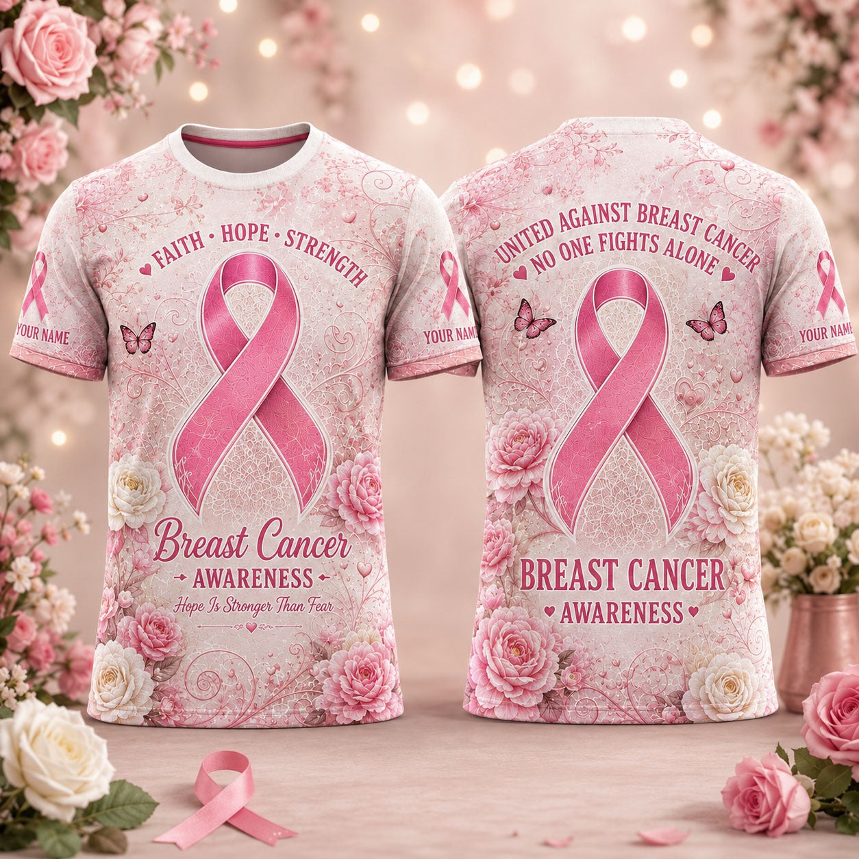 Breast Cancer Awareness Faith Hope Strength Personalized T-Shirt
