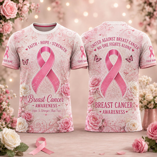 Breast Cancer Awareness Faith Hope Strength Personalized T-Shirt