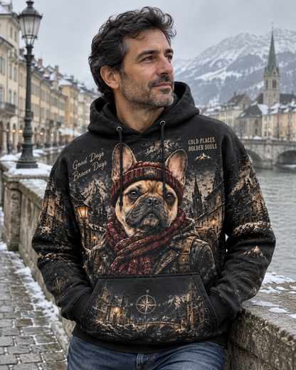 Vintage French Bulldog Winter Adventure Graphic Sweatshirt