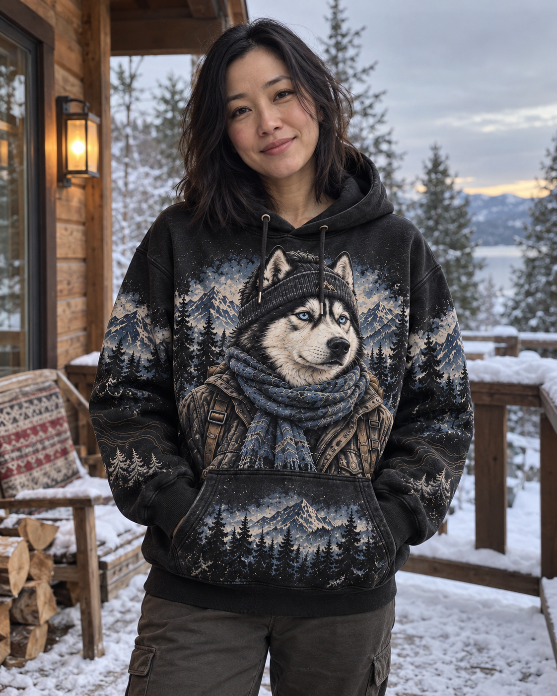 Vintage Siberian Husky Mountain Adventure Graphic Sweatshirt