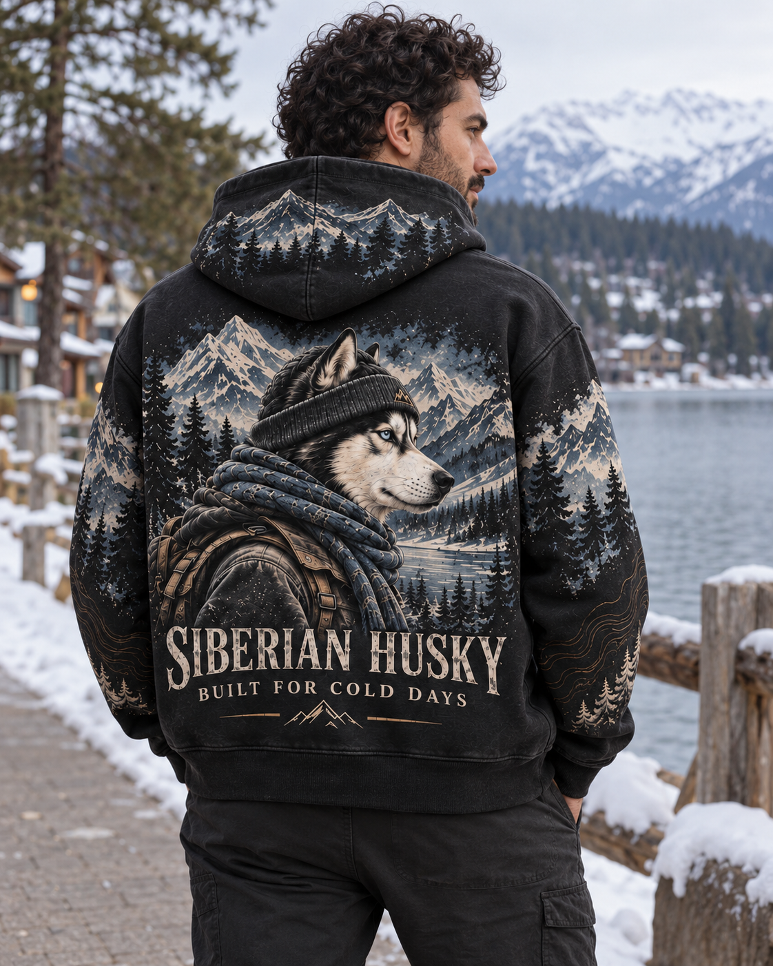 Vintage Siberian Husky Mountain Adventure Graphic Sweatshirt