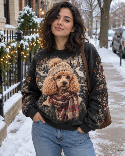 Vintage Poodle Winter Village Graphic Sweatshirt
