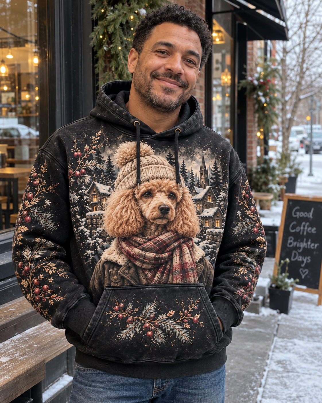 Vintage Poodle Winter Village Graphic Sweatshirt