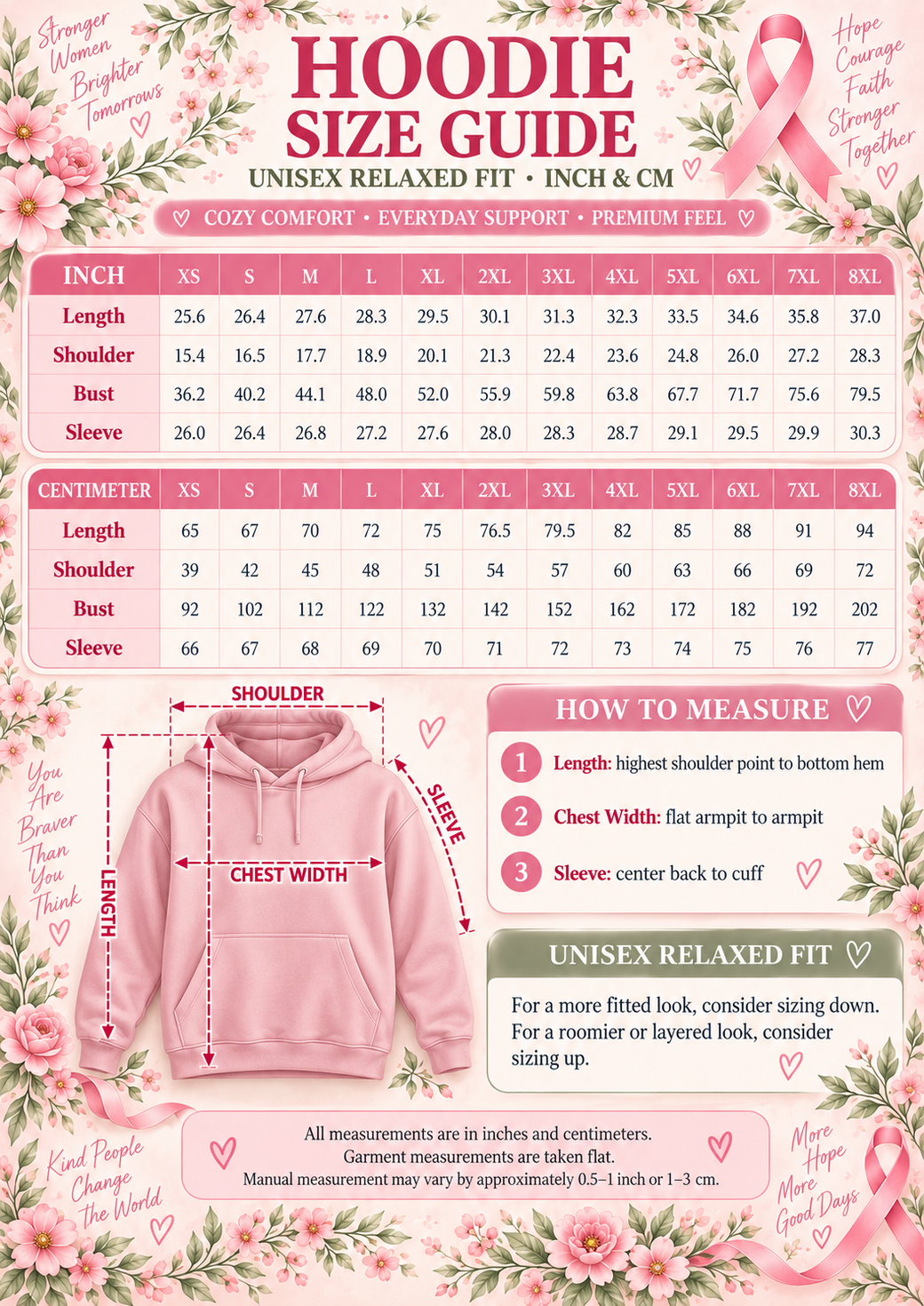 Hoodie size guide